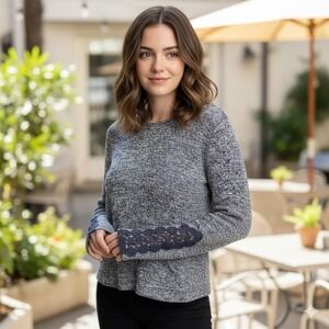 Aeropostale Hoodie Womens Medium Blue Marled Knit Crochet Lace Sleeve Pullover